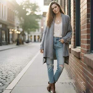 Kenar Womens Sz Medium Cardigan Sweater Open Front Gray High Low Alpaca Cozy